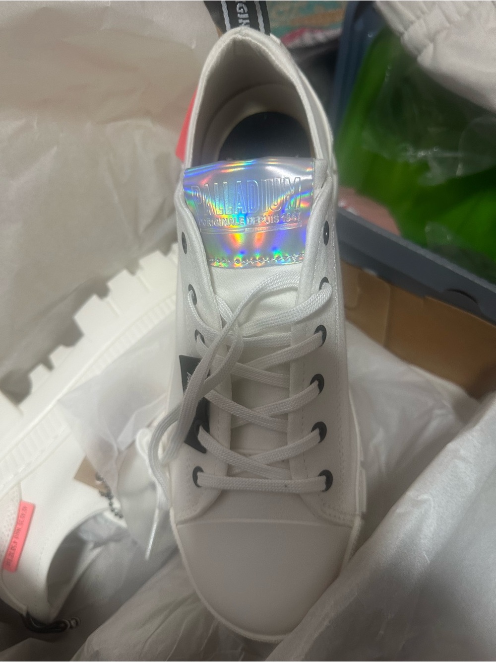 Palladium White Platform Sneaker with Iridescent Tongue